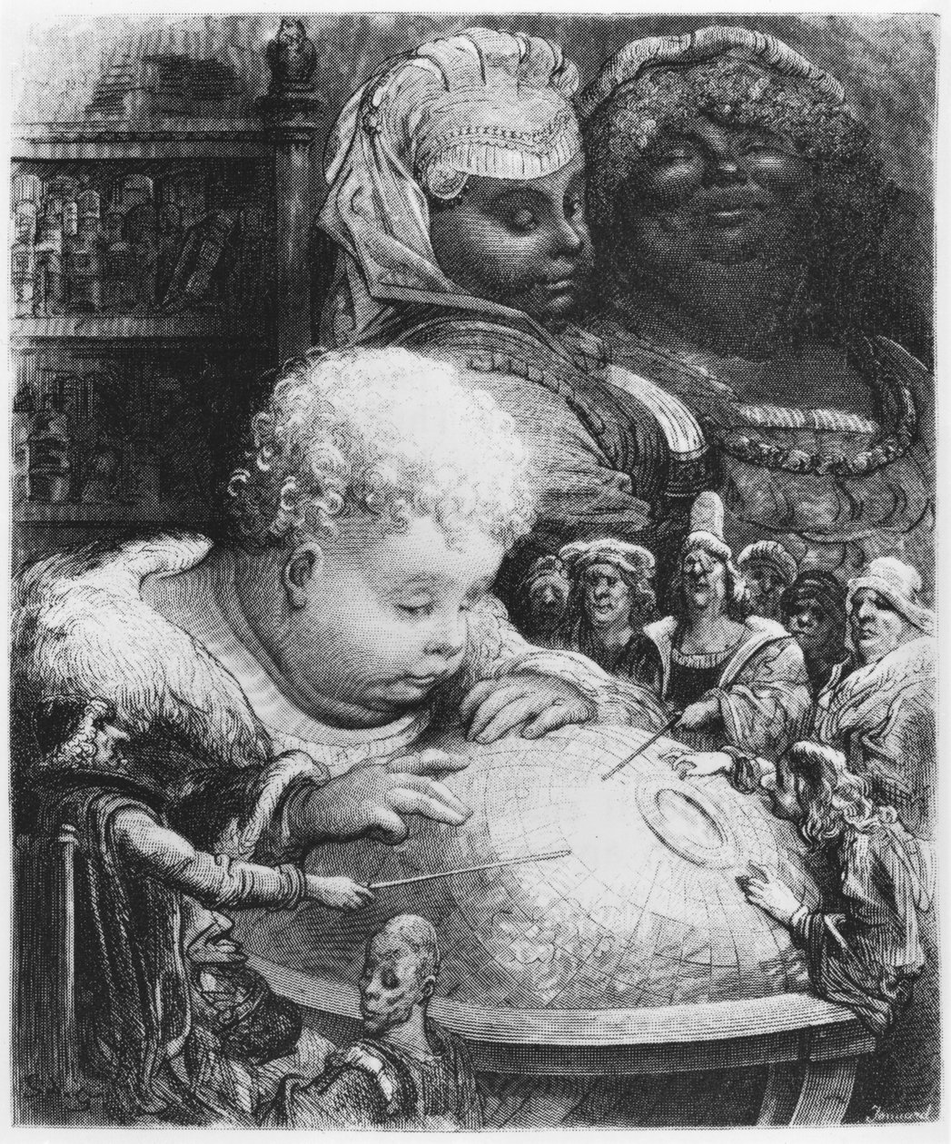 Educação de Gargantua, ilustração de &39;Gargantua&39; por François Rabelais (1494-1553) gravada por Paul Jonnard-Pacel (d.1902) de Gustave Dore