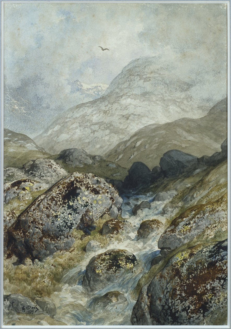 Pesca nas montanhas (wc e guache) de Gustave Dore