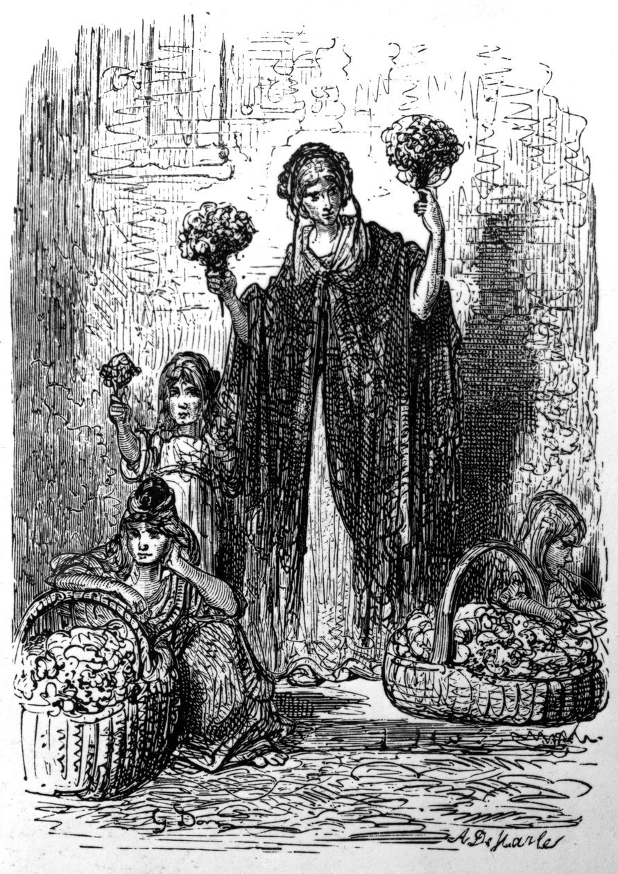 Flower Girls, de &39;London, A Pilgrimage&39; de William Blanchard Jerrold, edição publicada em 1890 de Gustave Dore
