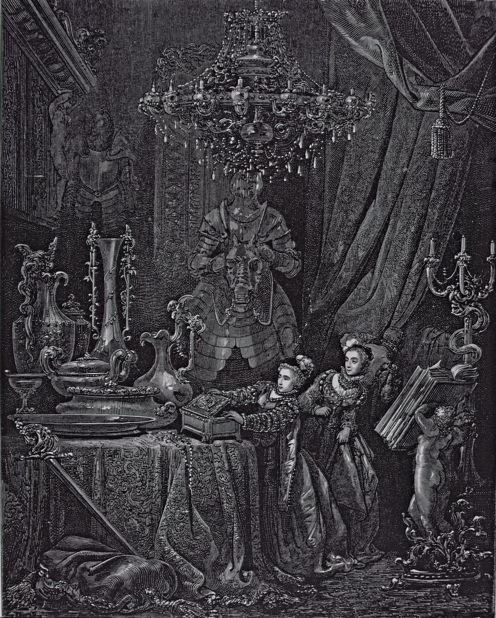 Ilustração para &39;Bluebeard&39; por Charles Perrault (1628-1703) 1893 de Gustave Dore