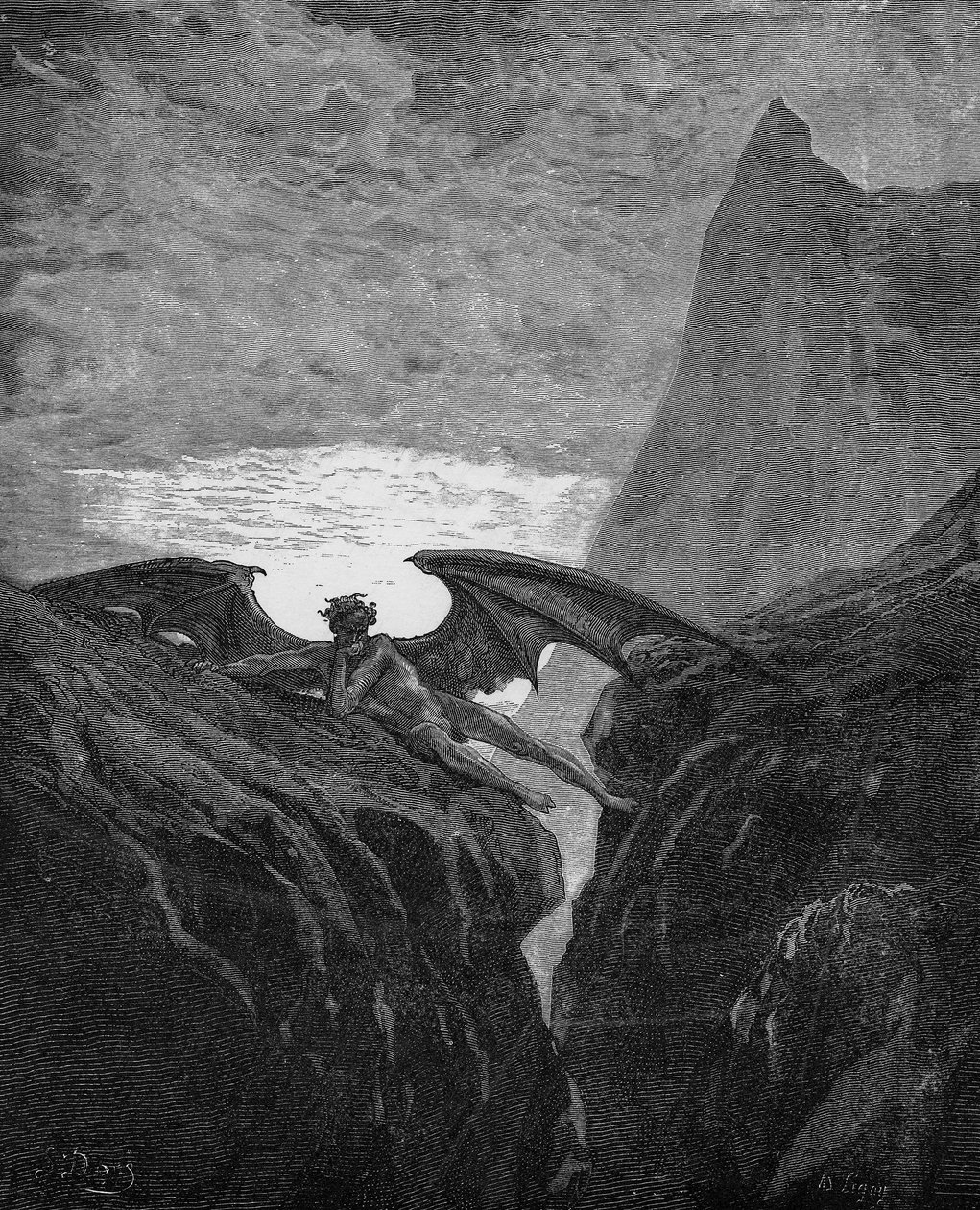 Ilustração para "Paradise Lost" de John Milton, 1866. Quebre a batalha no céu (Livro 6, Linha 406) de Gustave Dore