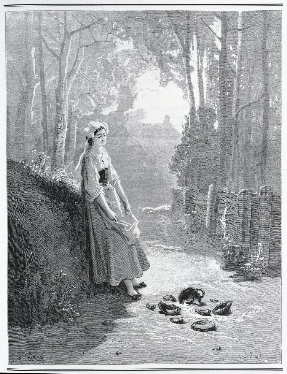 Ilustração para A Leiteira e a Lata de Leite, de Fábulas de Jean de La Fontaine (1621-95) de Gustave Dore