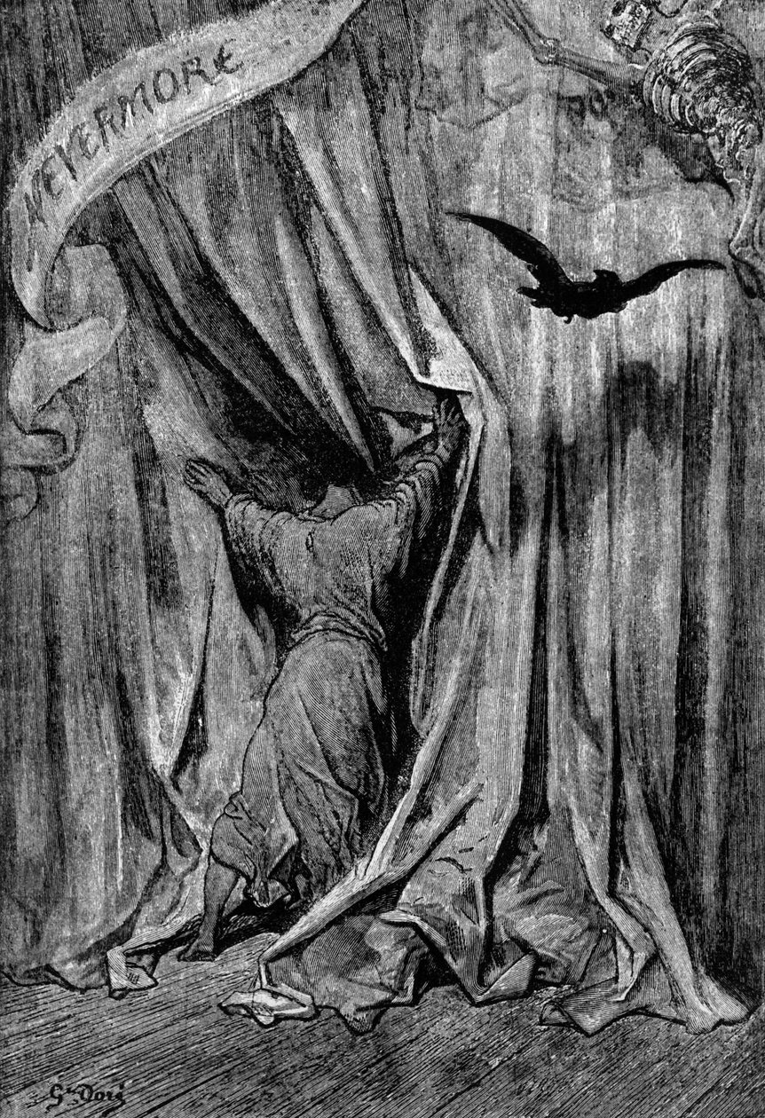 Ilustração para o poema O corvo por Edgar Allan Poe, 1845 de Gustave Dore