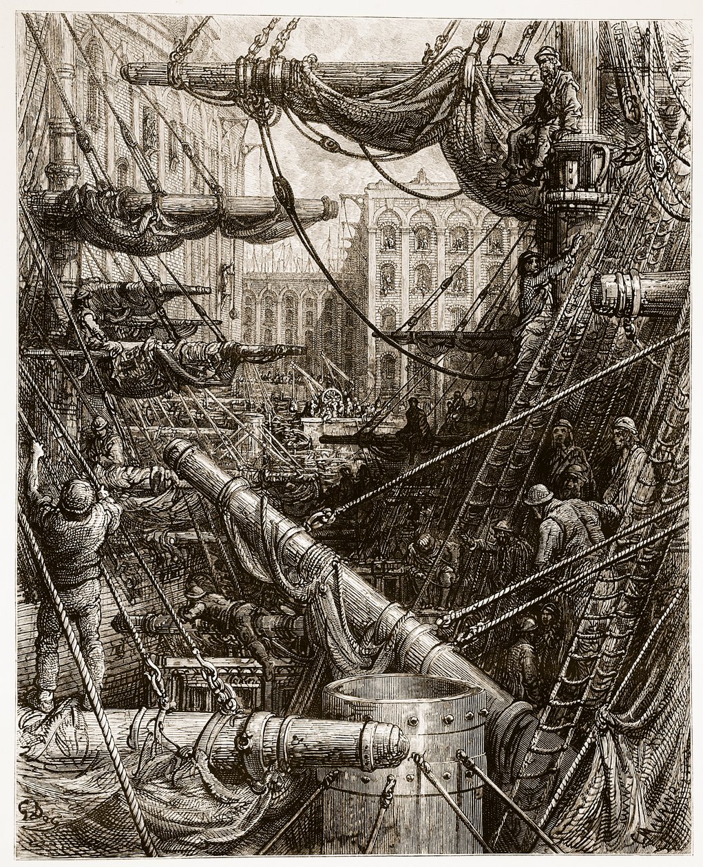 Inside the Docks, de &39;London, a Pilgrimage&39;, escrito por William Blanchard Jerrold (1826-84) e gravado por Charles Maurand (n.1822) pub. 1872 de Gustave Dore