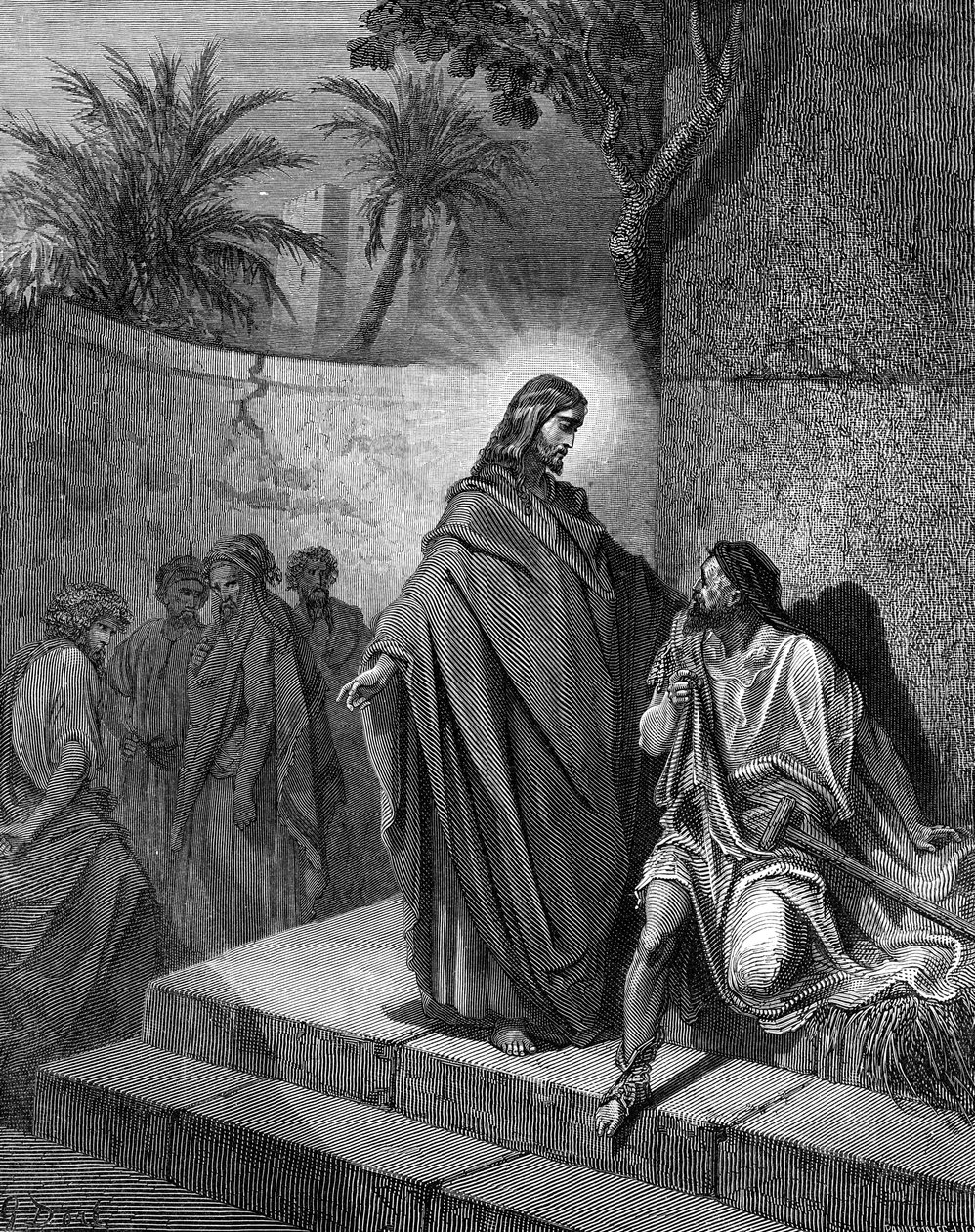 Jesus curando um homem doente da paralisia - Bíblia de Gustave Dore