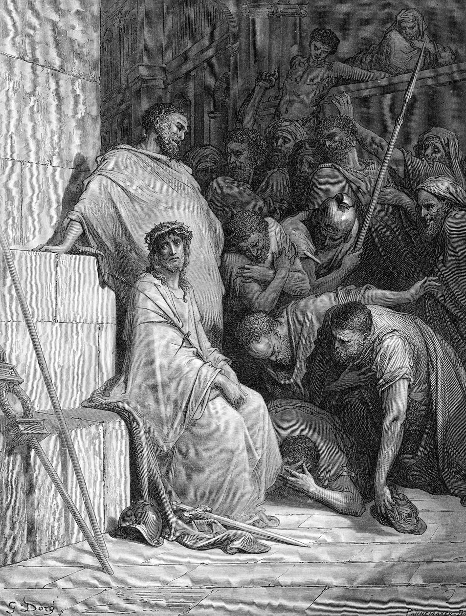Jesus é ridicularizado pelos soldados romanos - Bíblia de Gustave Dore