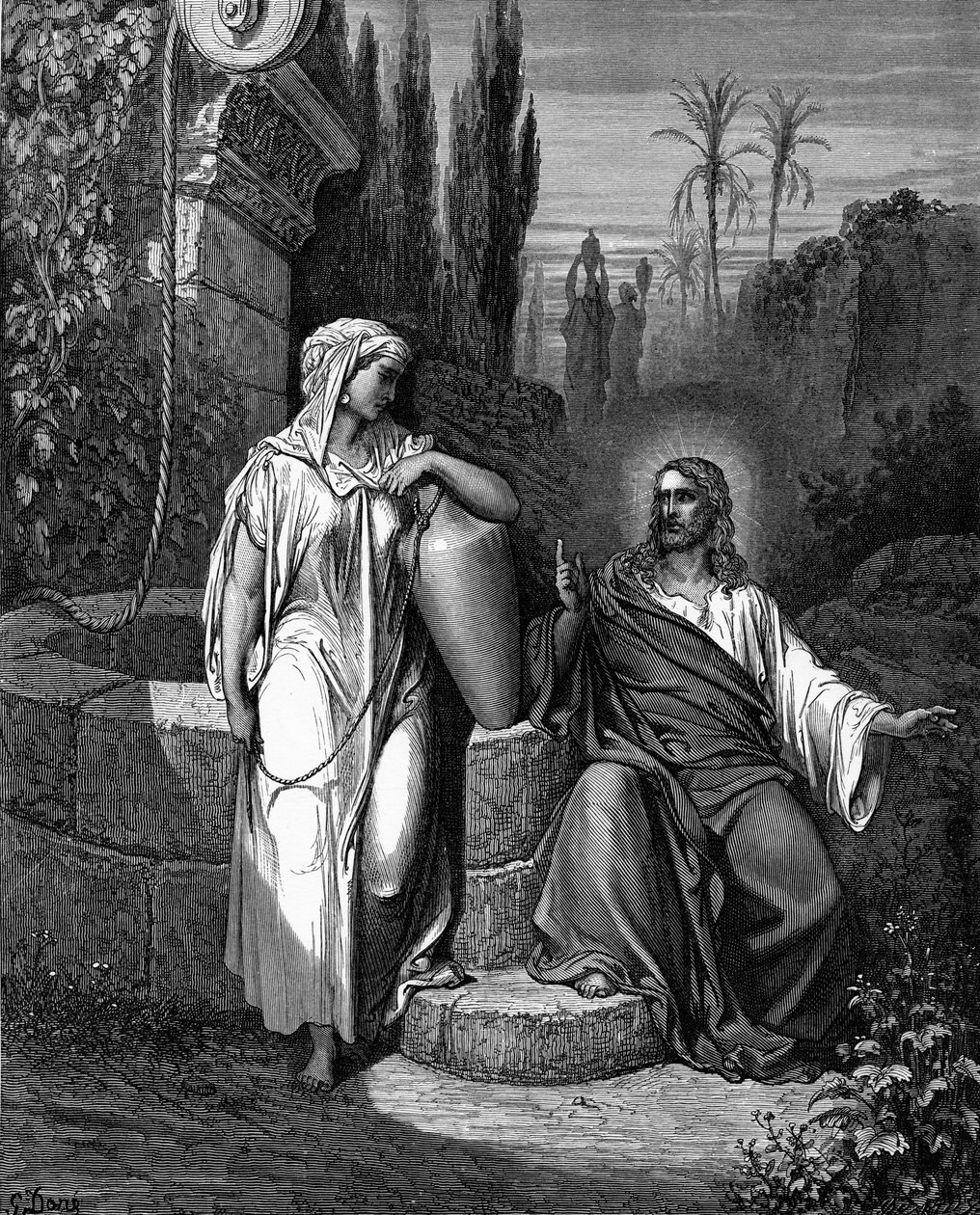 Jesus fala com a mulher samaritana - Bíblia de Gustave Dore