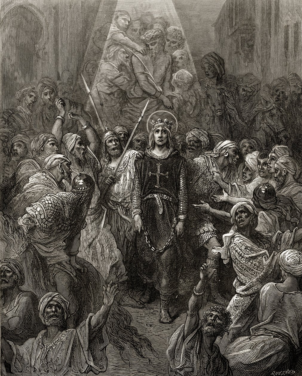 Rei Luís IX (1214-70) prisioneiro no Egito, ilustração de &39;Bibliotheque des Croisades&39; por JF. Michaud, 1877 de Gustave Dore