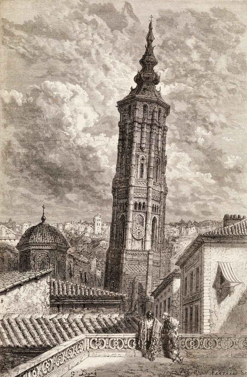 La Torre Nueva, Saragoça, no século 19, 1878 (gravura em madeira) de Gustave Dore