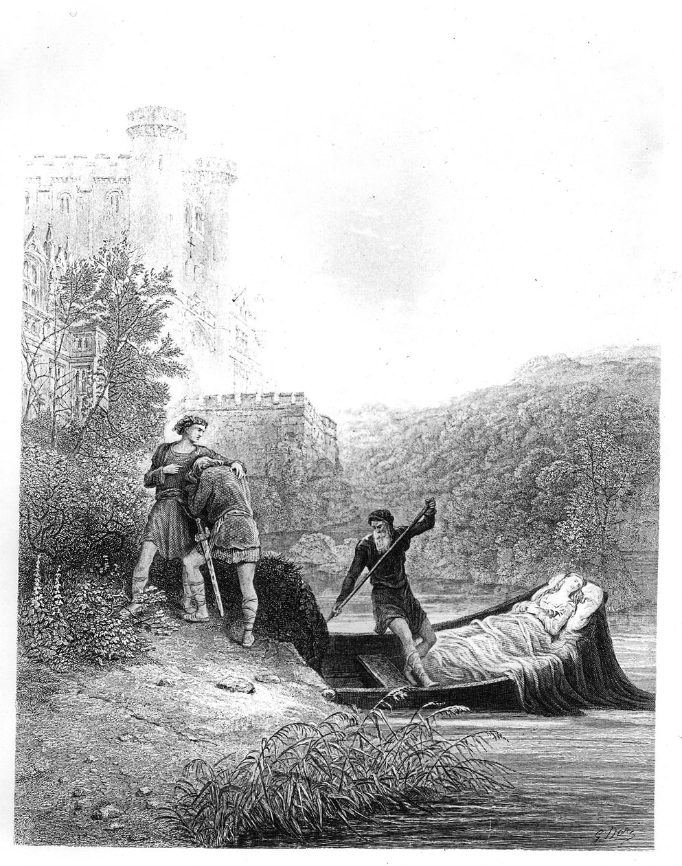 Lancelot olha para o corpo da Lady Elaine de Gustave Dore