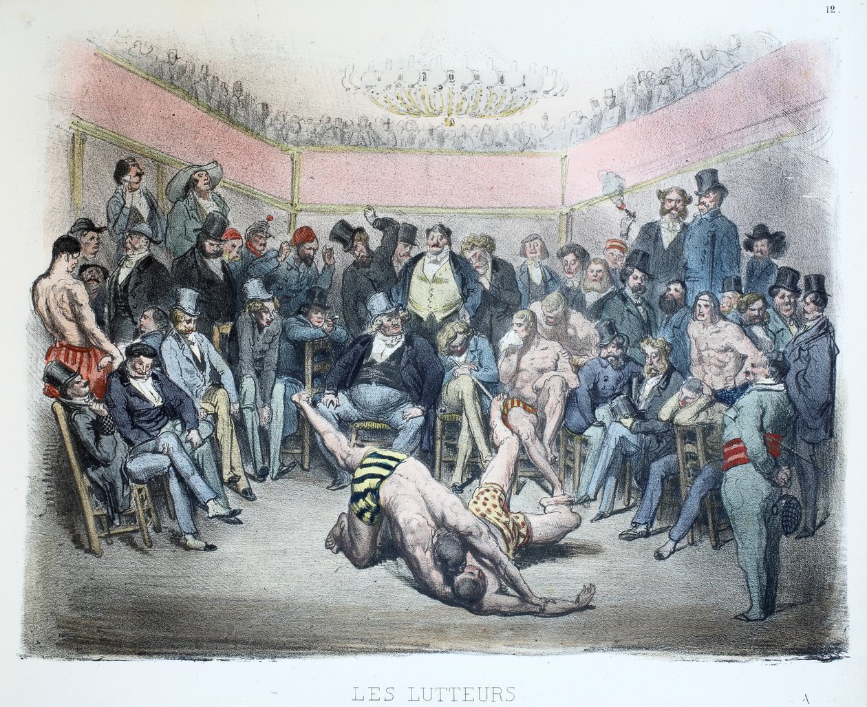 Lutadores, os diferentes públicos de Paris, pl.12, 1854 de Gustave Dore