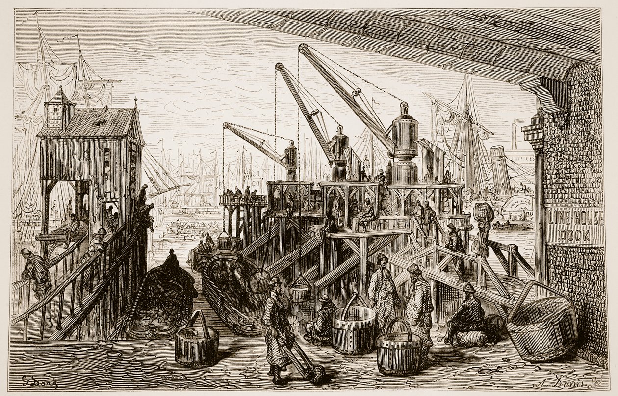 Limehouse Dock, de &39;London, a peregrinação&39;, escrita por William Blanchard Jerrold (1826-84) e gravada por A. Doms, 1872 de Gustave Dore