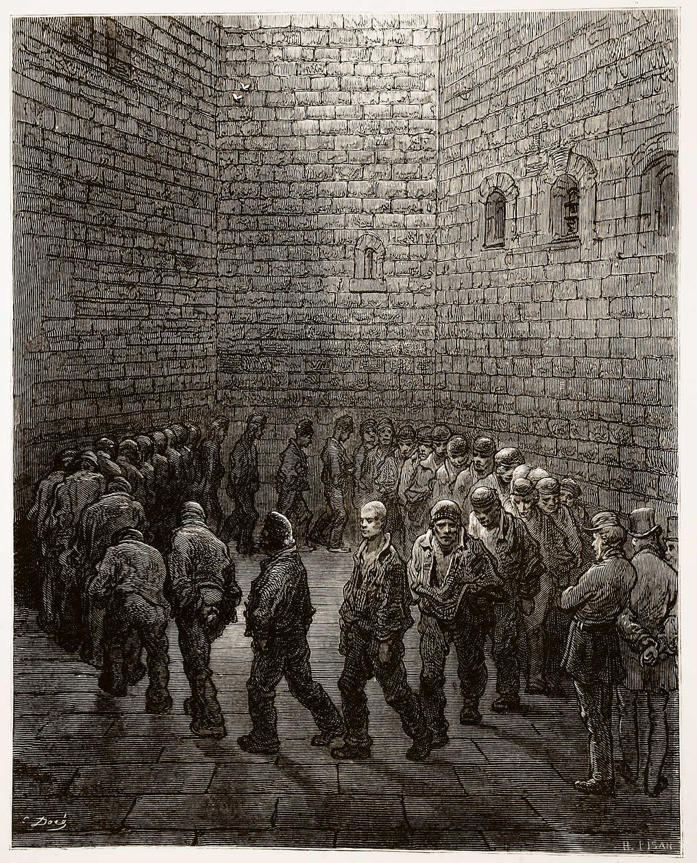 Newgate - Exercise Yard, de &39;London, a Pilgrimage&39;, escrito por William Blanchard Jerrold (1826-84) e gravado por Heliodore Joseph Pisan (1822-90) pub. 1872 de Gustave Dore