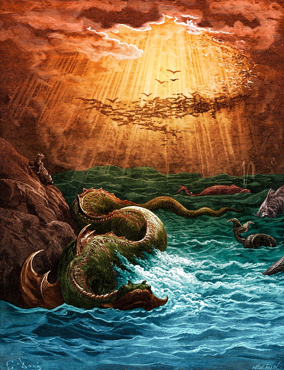 Paradise Lost: Criação dos peixes e pássaros. Doré de Gustave Dore
