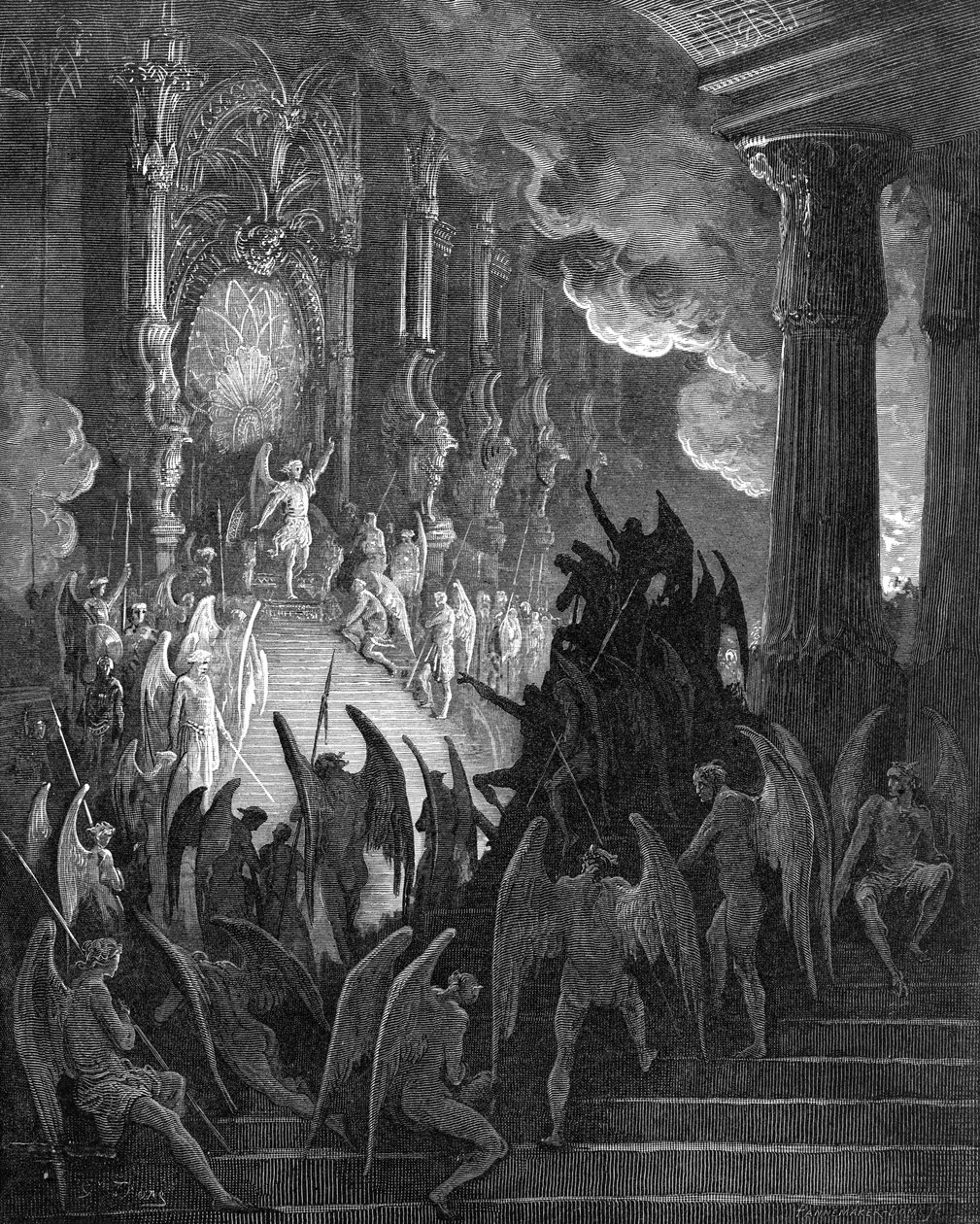 Paraíso perdido: Satan no Conselho, gravura por Gustave Doré de Gustave Dore