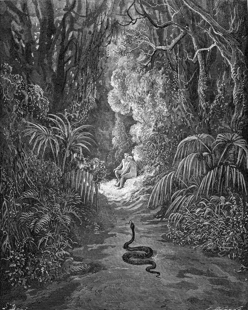 Paradise Lost, de Milton: A serpente se aproxima. de Gustave Dore