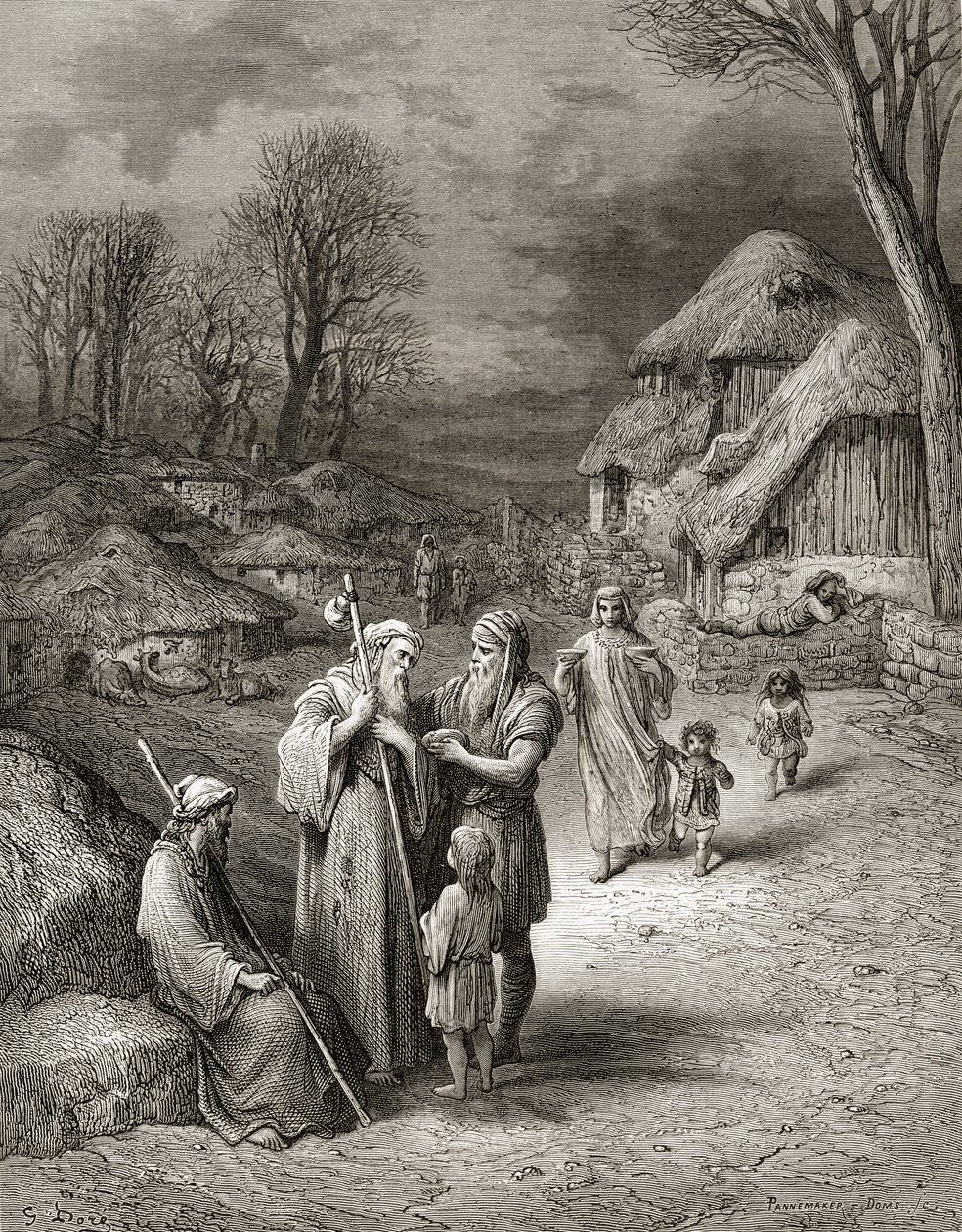 Peregrinos sendo alimentados por camponeses, ilustração de &39;Bibliotheque des Croisades&39; por JF. Michaud, 1877 de Gustave Dore