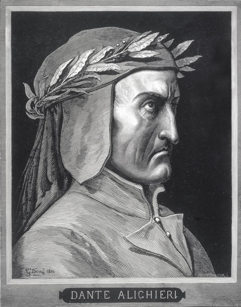Retrato de Dante Alighieri (1265-1321), 1860, gravado por Stephane Pannemaker (1847-1930), frontispício de &39;The Vision of Hell&39;, publicado por Cassell, 1903 de Gustave Dore