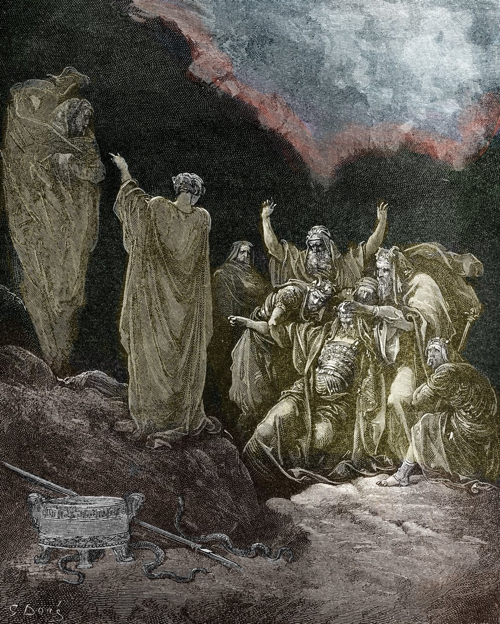 Saul e a bruxa mediana de Endor, de Doré. - Bíblia de Gustave Dore