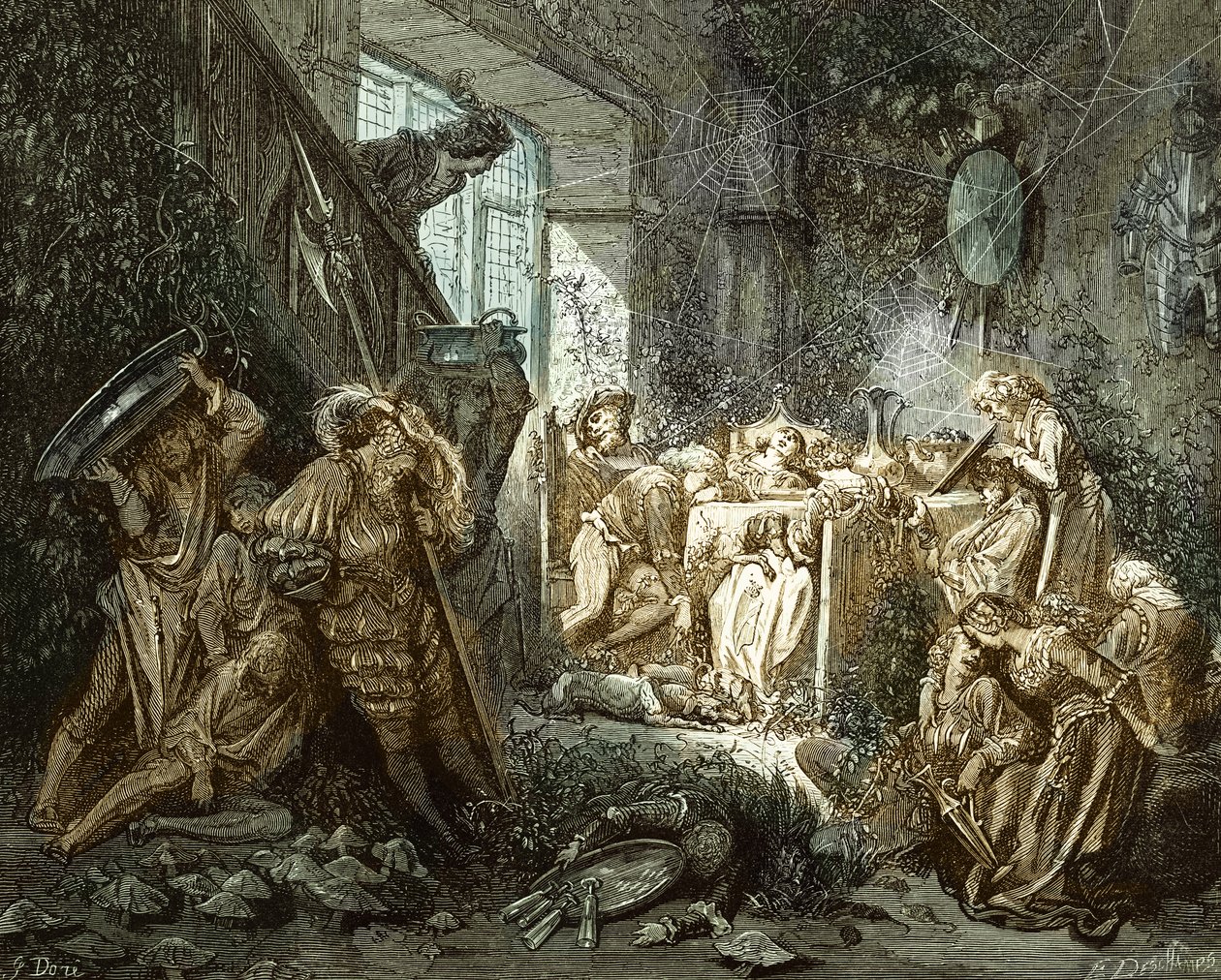 Bela Adormecida: Príncipe no salão de banquetes. de Gustave Dore