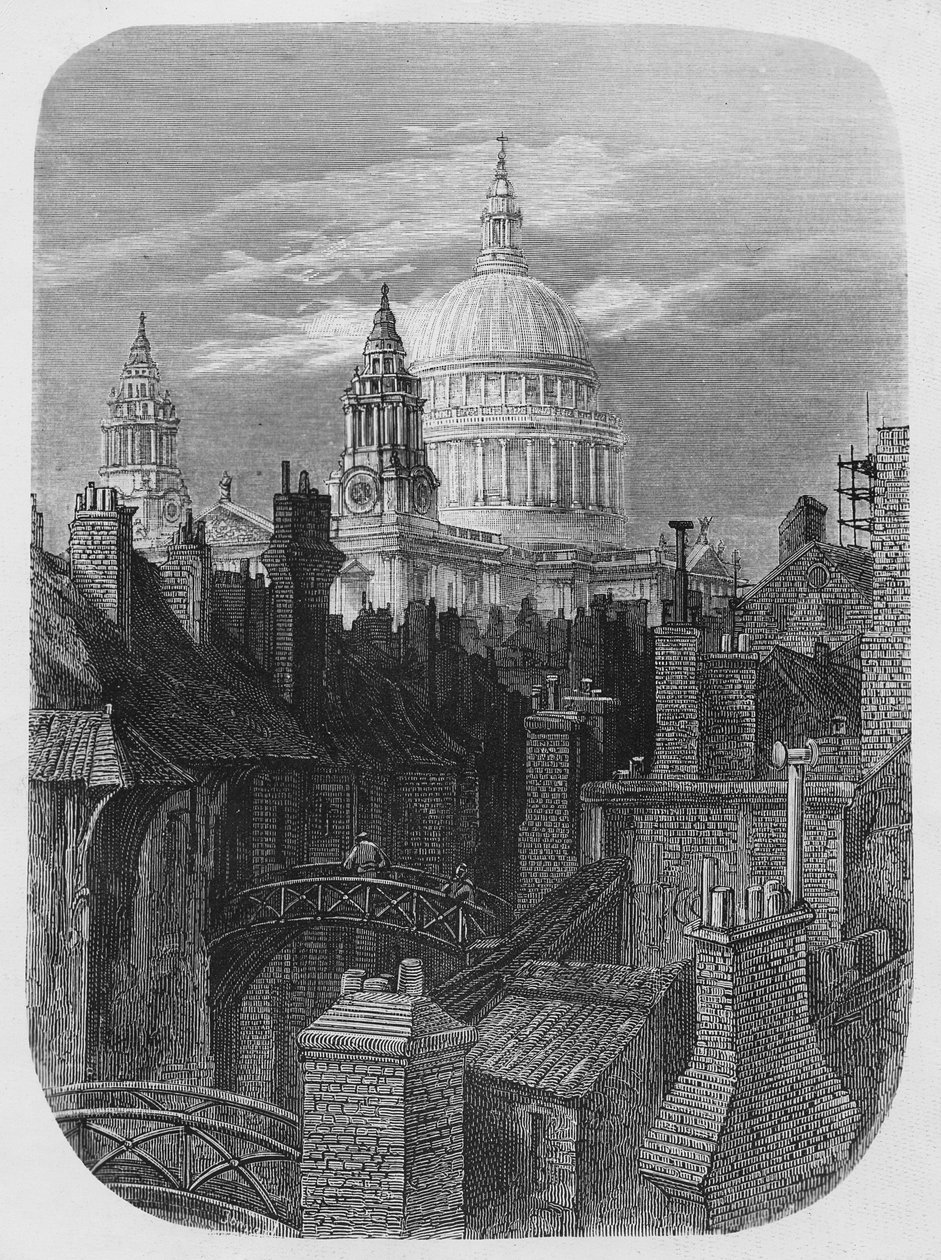 Catedral de São Paulo e as favelas, de &39;London, A Pilgrimage&39;, 1872 de Gustave Dore