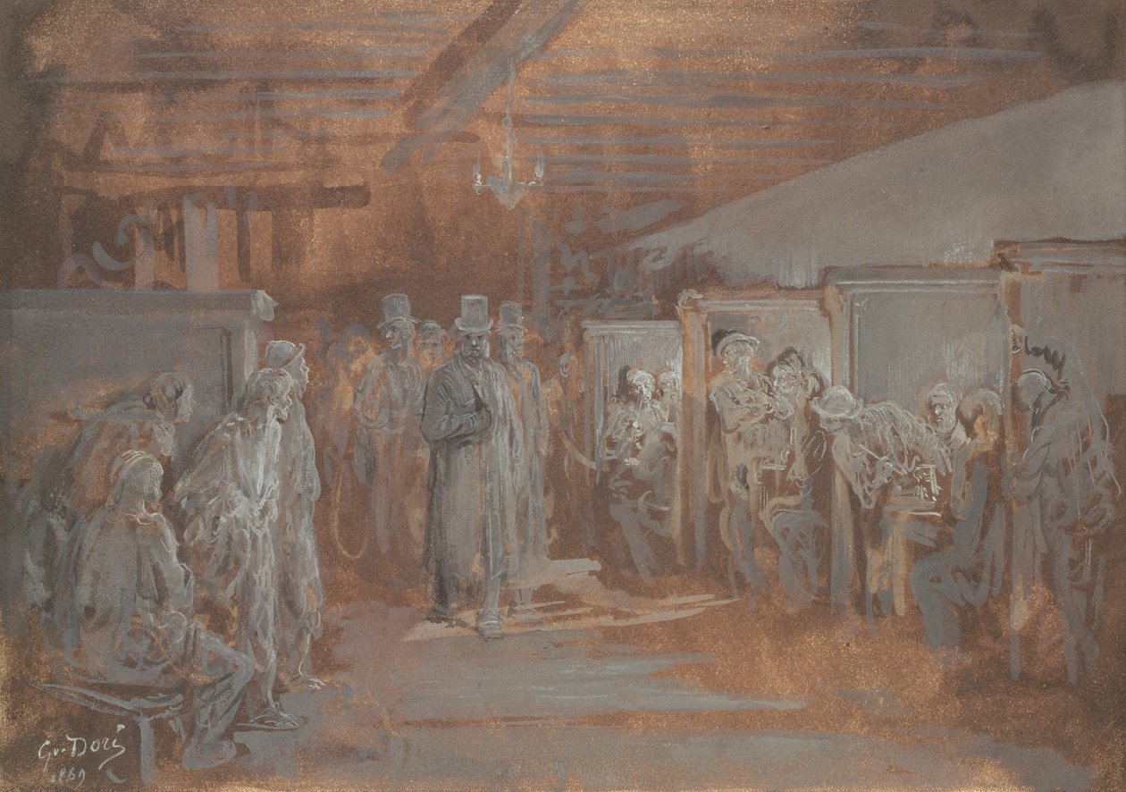 Tavern em Whitechapel, 1869 (óleo e bodycolour no papel) de Gustave Dore