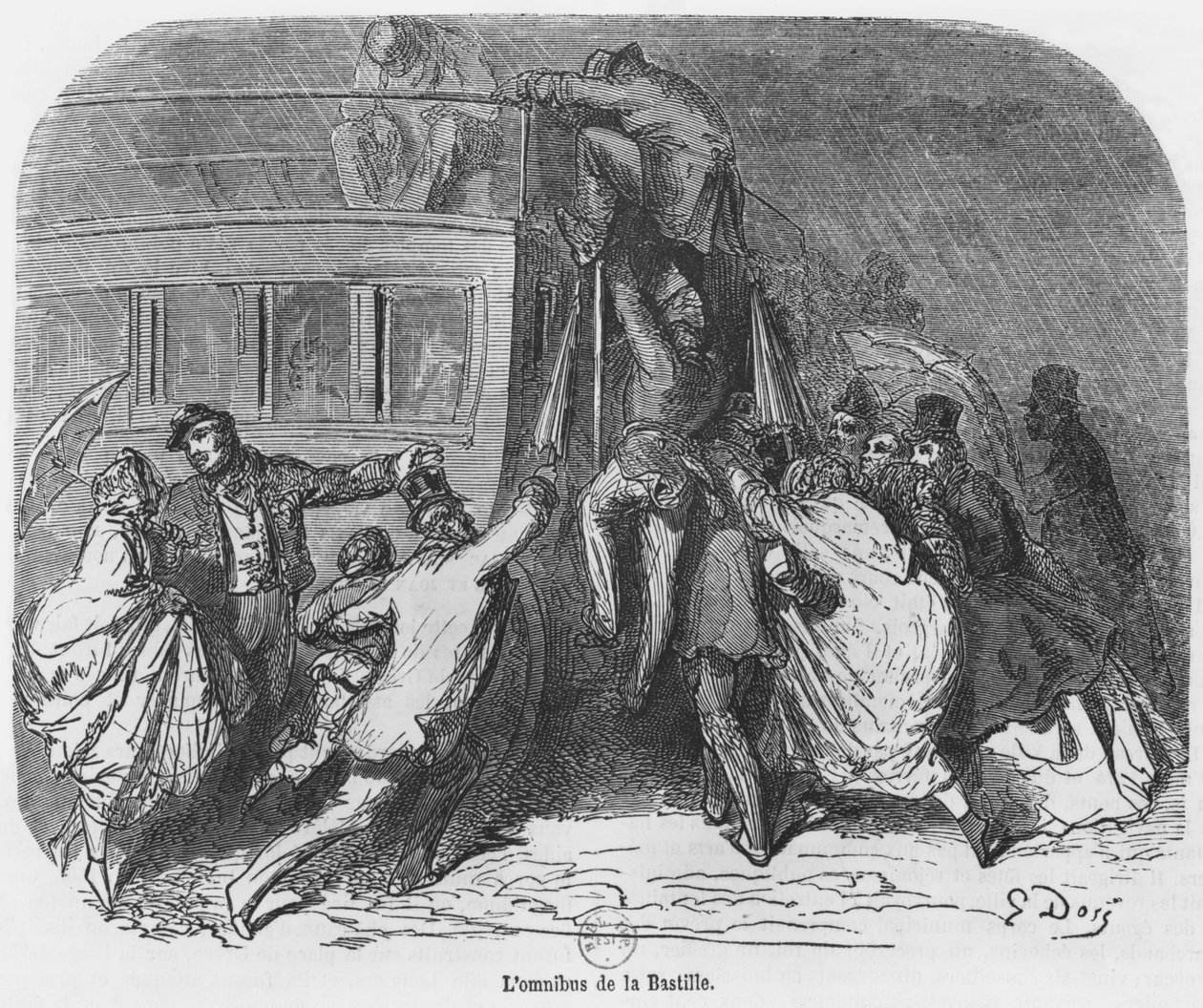O ônibus da Bastilha, ilustração de "A Nova Paris" de Emile Gigault de La Bedolliere (1812-83) de Gustave Dore