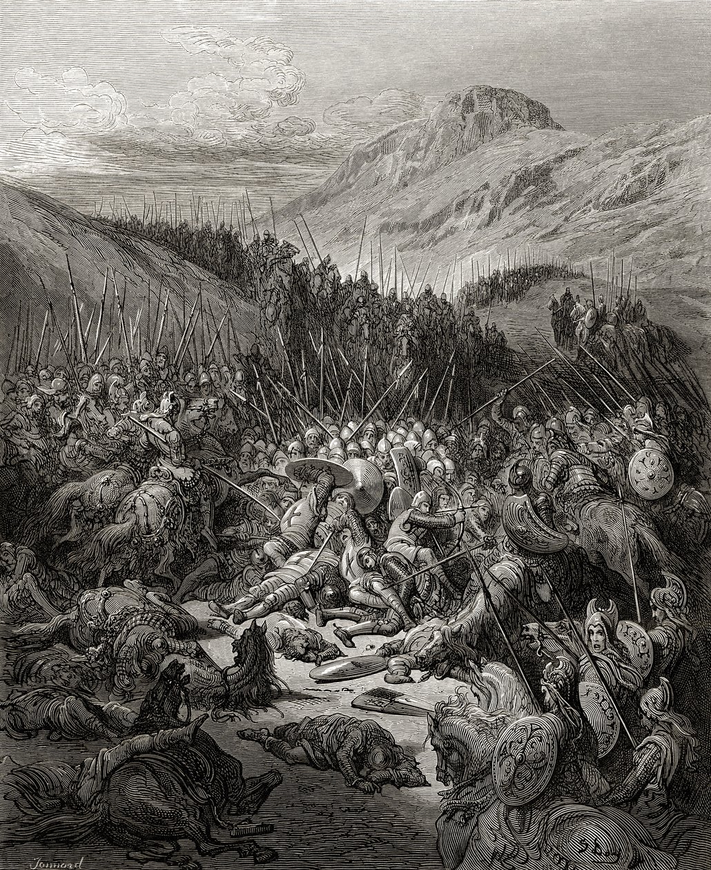 A batalha de Arsuf em 1191, ilustração de &39;Bibliotheque des Croisades&39; por JF. Michaud, 1877 de Gustave Dore