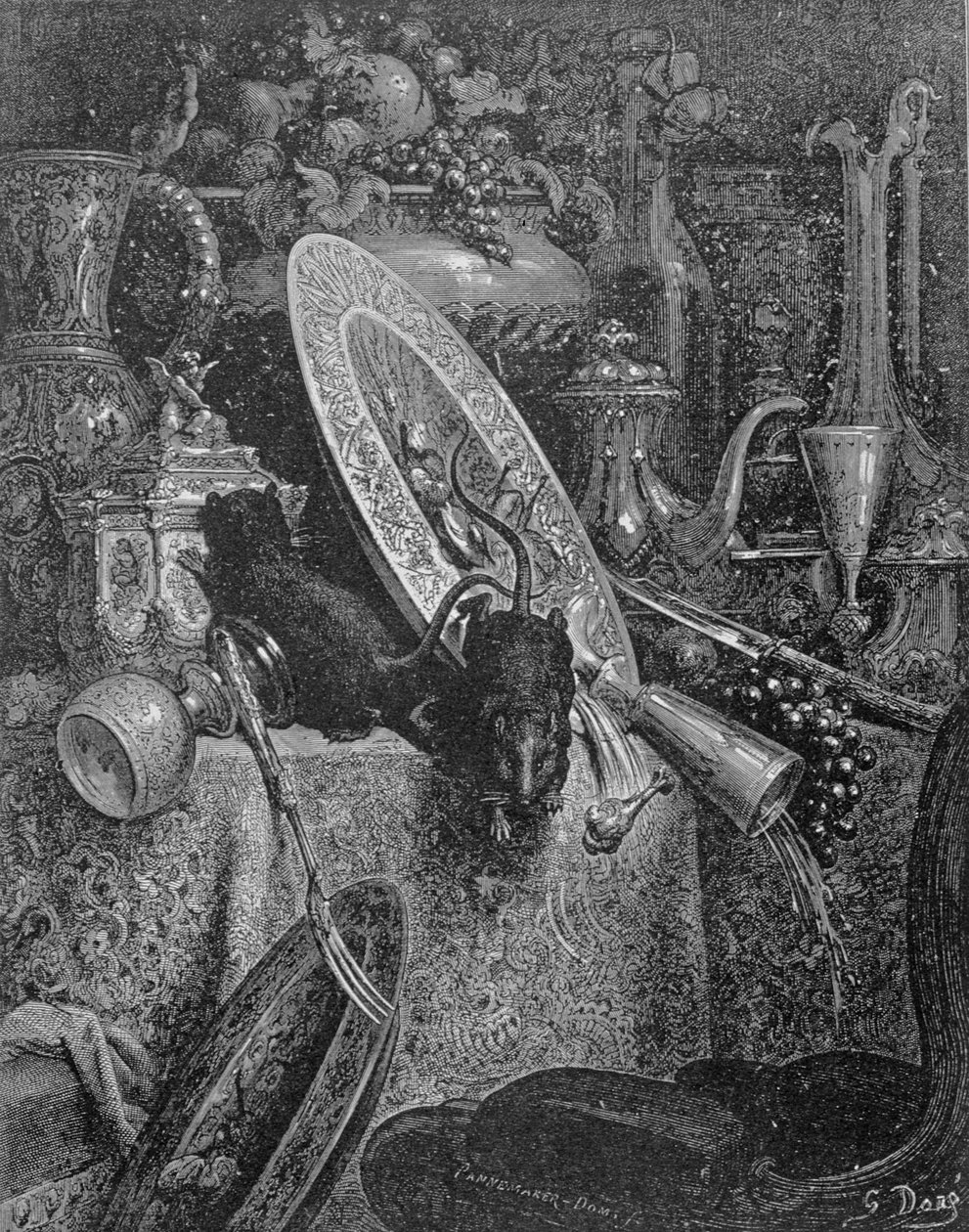 O rato da cidade e o rato do país, ilustração de &39;fábulas&39; por La Fontaine, 1868 de Gustave Dore