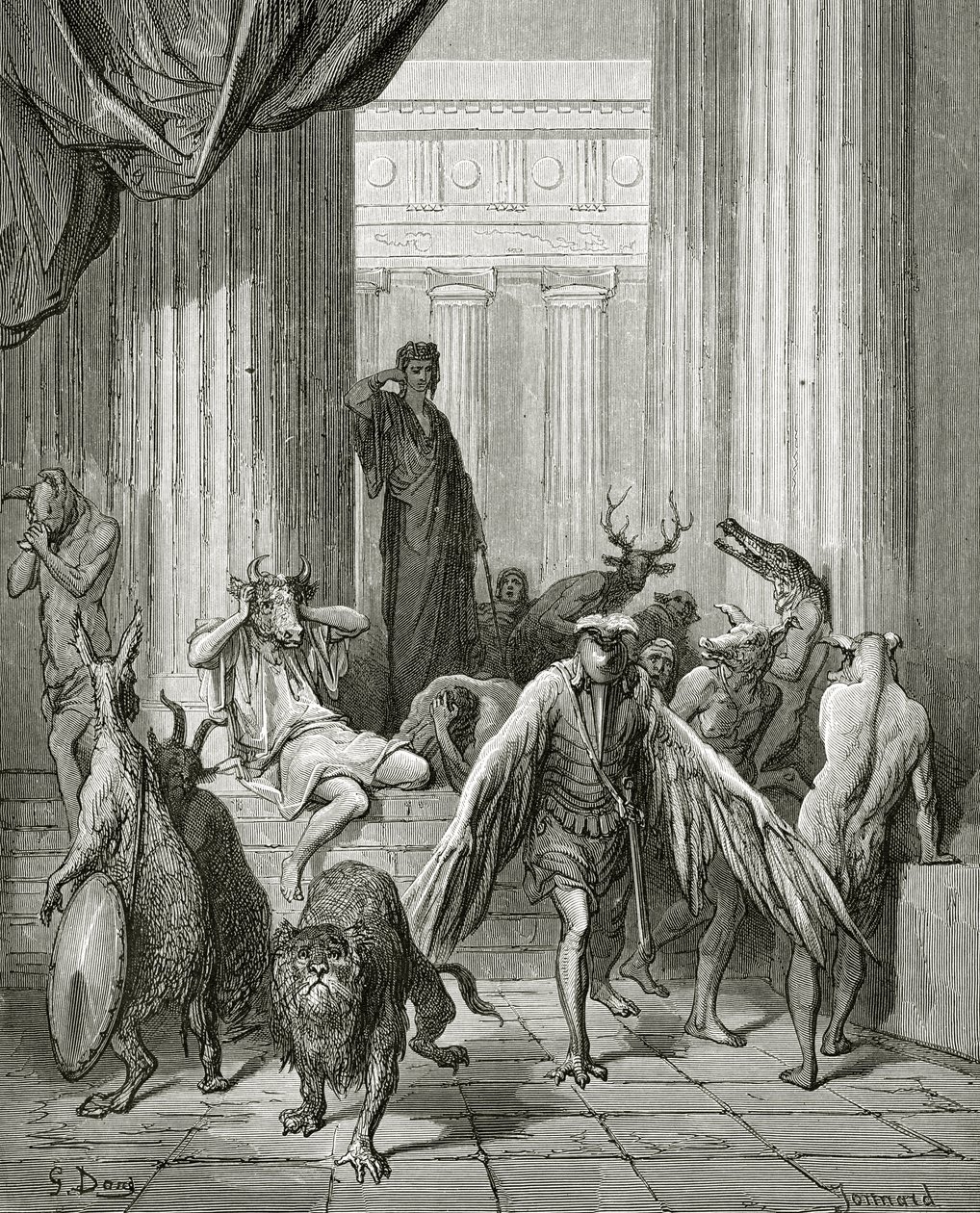 Os Companheiros de Ulisses, ilustração de &39;fábulas&39; de La Fontaine, 1868 de Gustave Dore