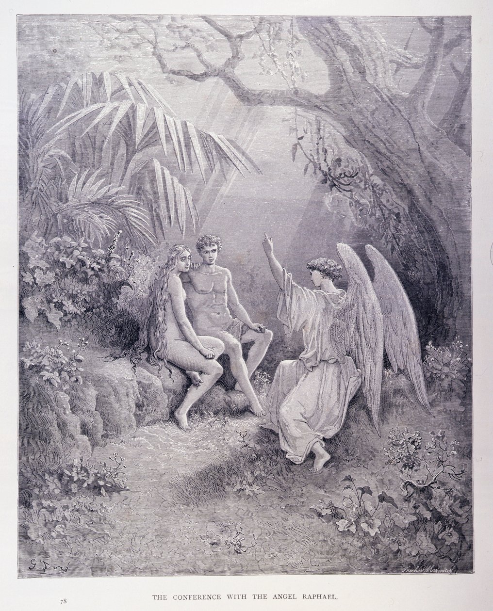 A Conferência com o Anjo Rafael, do Livro V de &39;Paraíso Perdido&39;, de John Milton (1608-74), gravado por Montvalson, c.1868 de Gustave Dore