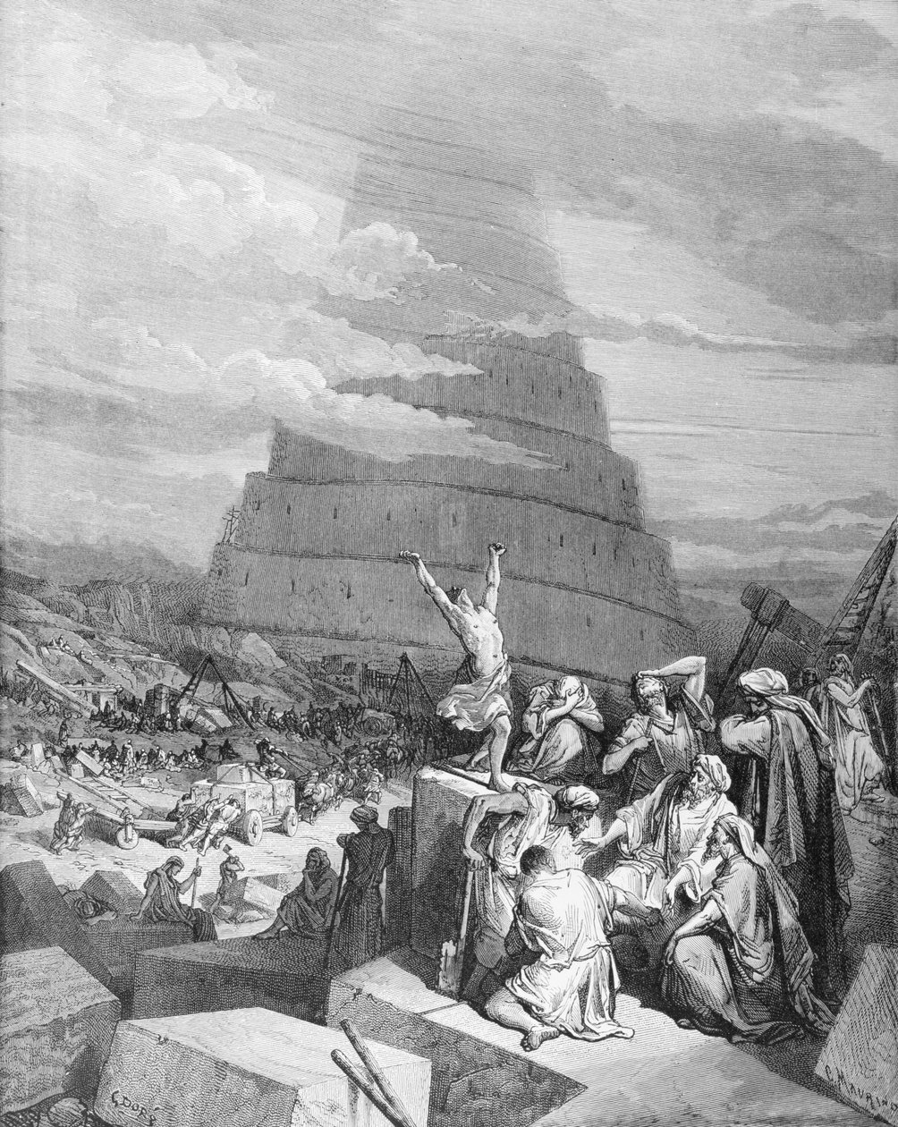 A confusão das línguas, gravada por C. Maurino, c.1868 de Gustave Dore
