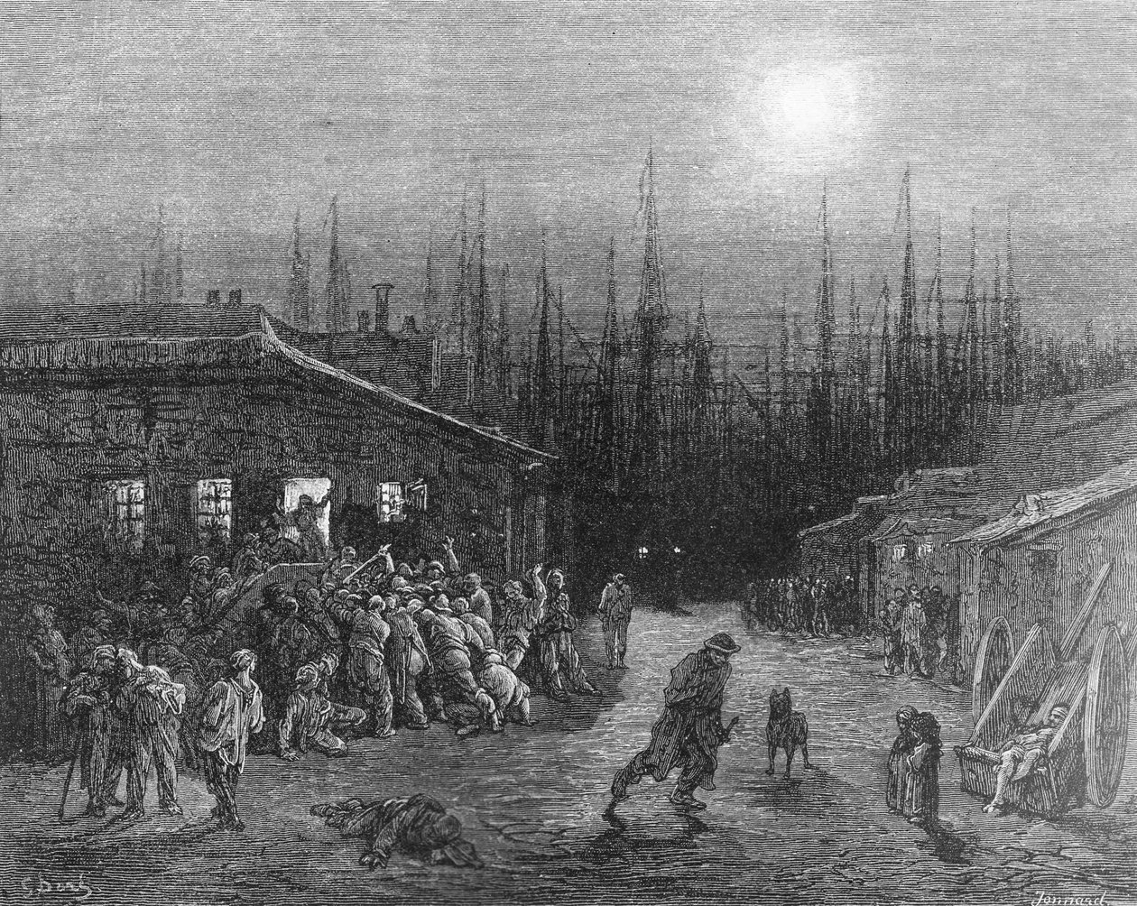 A cena noturna de docas, de &39;Londres, uma peregrinação&39;, escrita por William Blanchard Jerrold (1826-84), gravada por Paul Jonnard-Pacel (d.1902), pub. 1872 de Gustave Dore