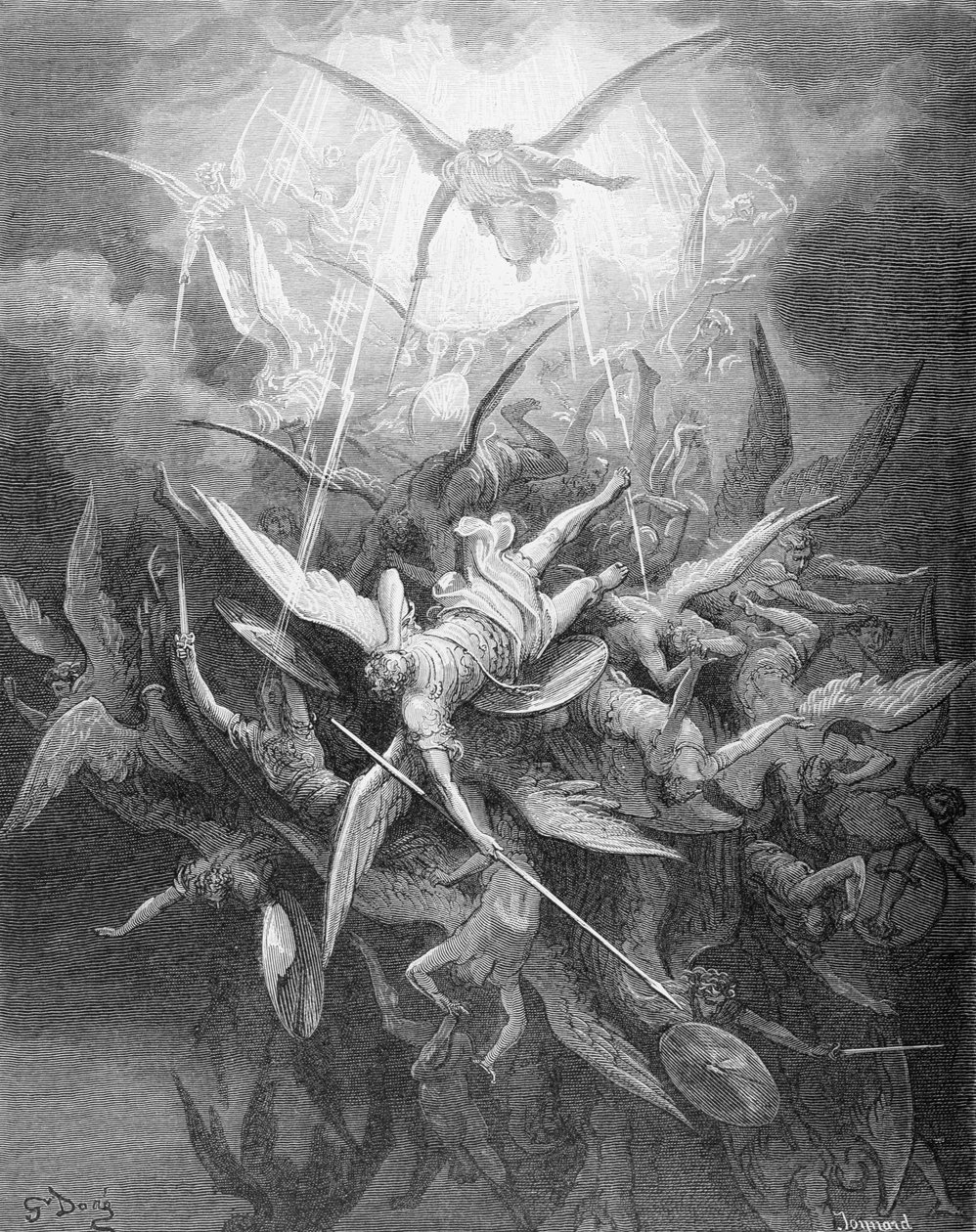 A Queda dos Anjos Rebeldes, do Livro I de &39;Paradise Lost&39;, de John Milton (1608-74) c.1868 de Gustave Dore