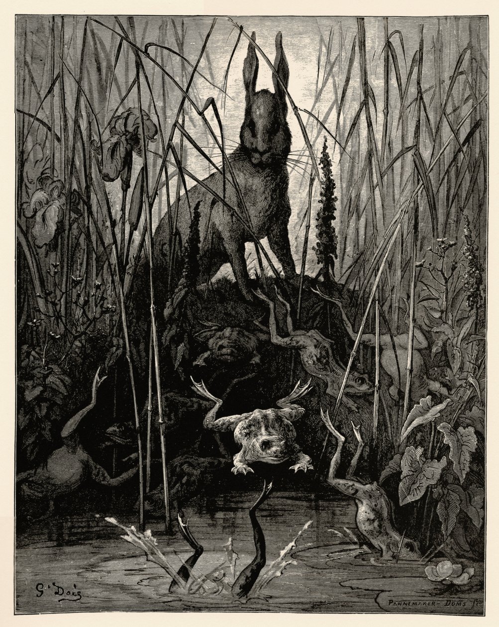 A lebre e as rãs de Gustave Dore