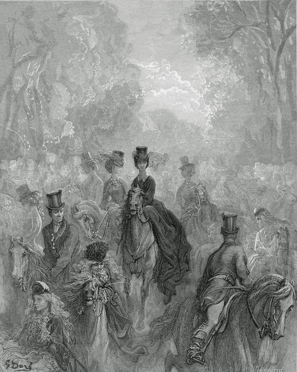 A milha das senhoras, de Londres, uma peregrinação, escrita por William Blanchard Jerrold (1826-84), gravada por Paul Jonnard-Pacel (d.1902), bar. 1872 de Gustave Dore