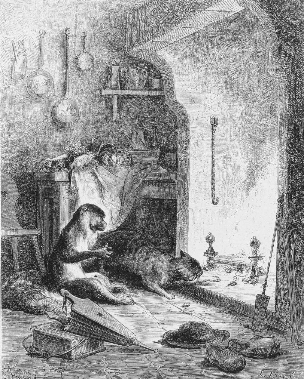 O Macaco e o Gato, 1868 de Gustave Dore