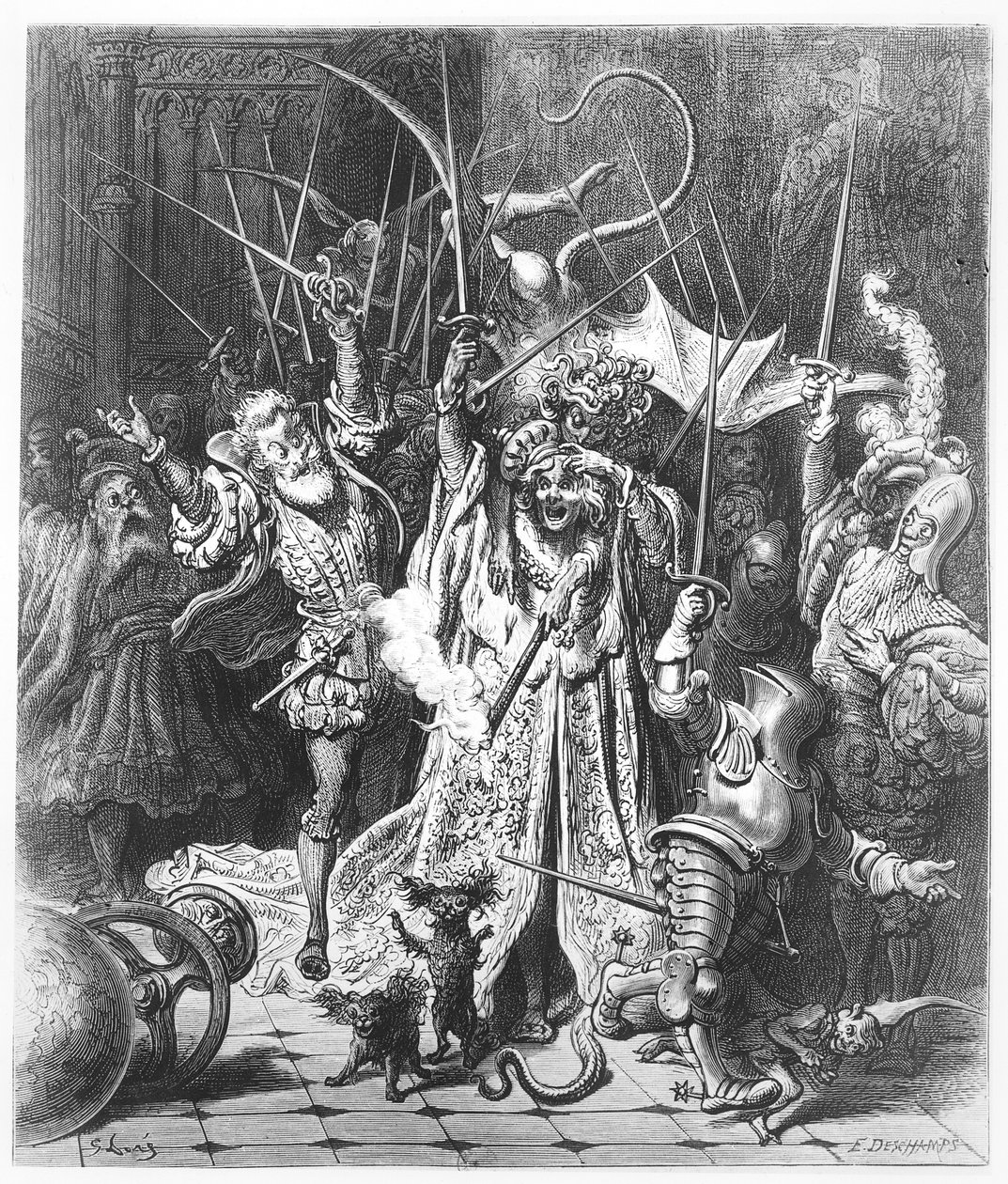 O jogador de Pinochle, ilustração de &39;Gargantua e Pantagruel&39;, por François Rabelais de Gustave Dore