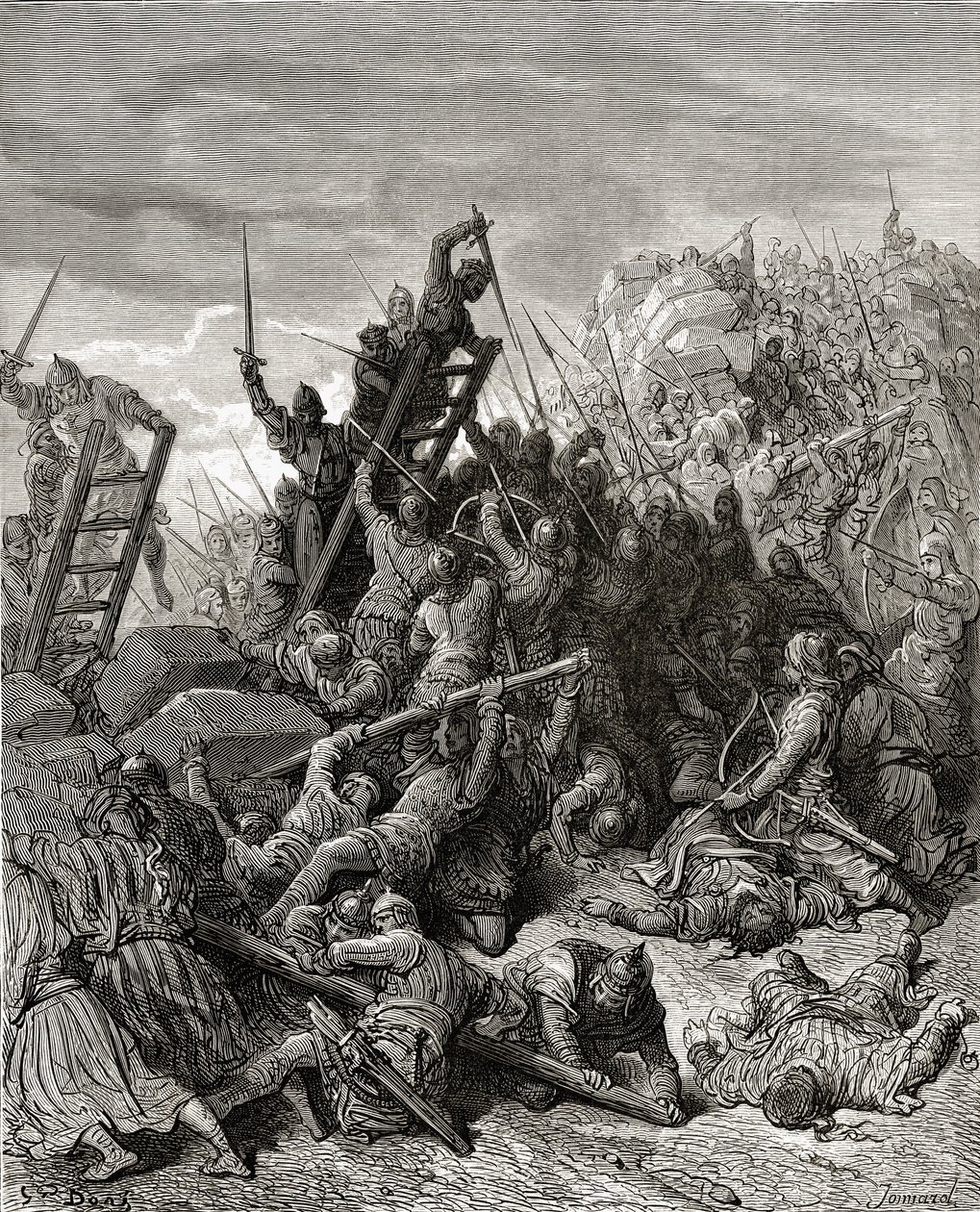 O cerco de Ptolemais, ilustração de &39;Crusade Library&39; por JF. Michaud, 1877 de Gustave Dore