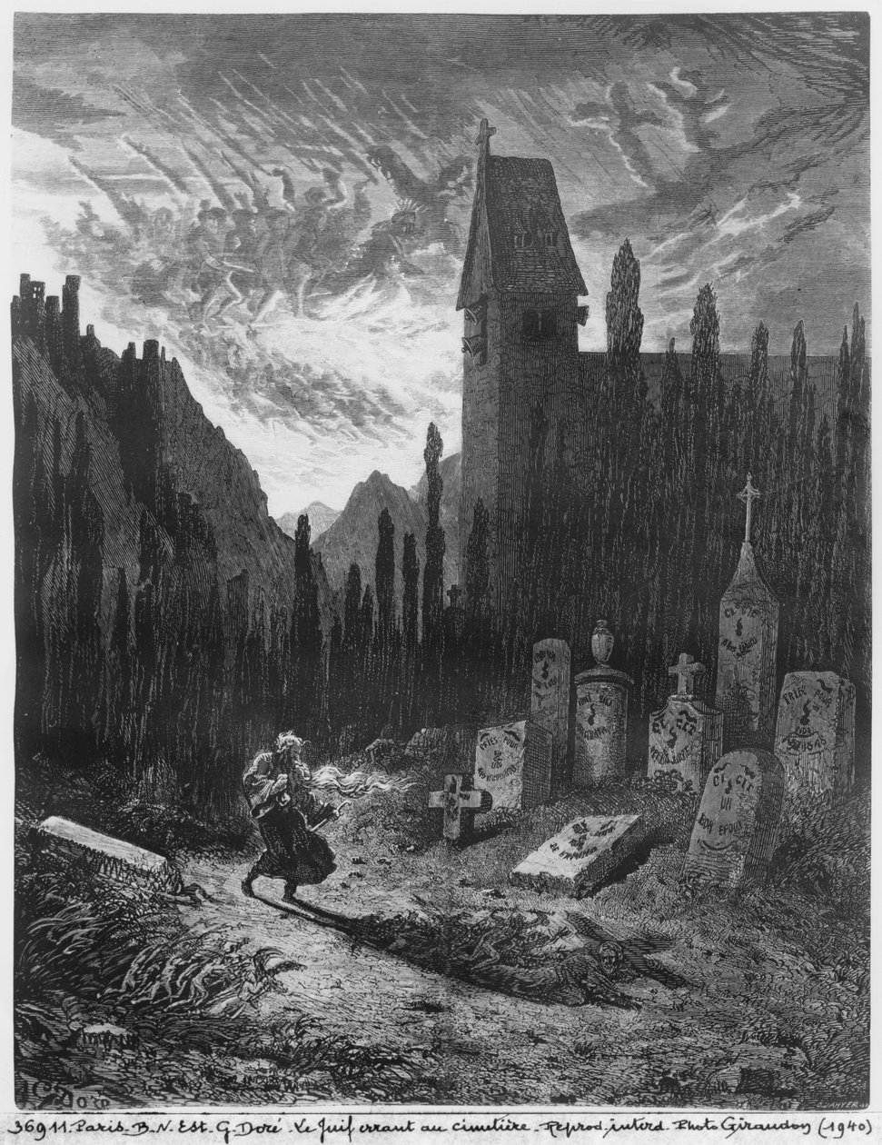 O Judeu Errante no cemitério, gravado por Octave Jahyer (n.1826) de Gustave Dore