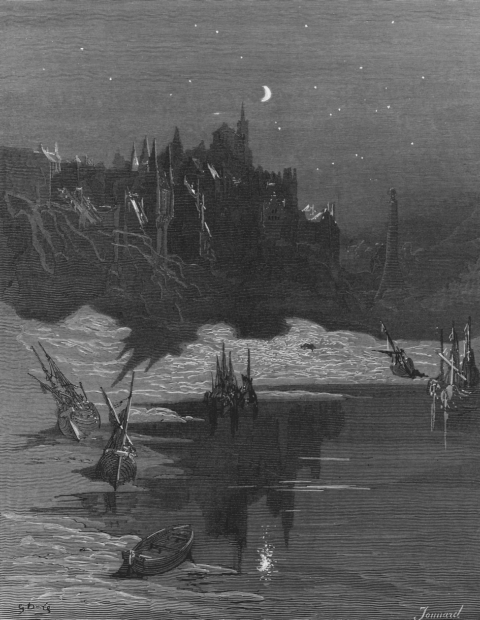 A primeira visão de seu país natal pelo Marinheiro, liberta de seu transe e acordou do sono, cena de "O Rime do Velho Marinheiro" de ST Coleridge, publicado pela Harper und Brothers, New Y de Gustave Dore