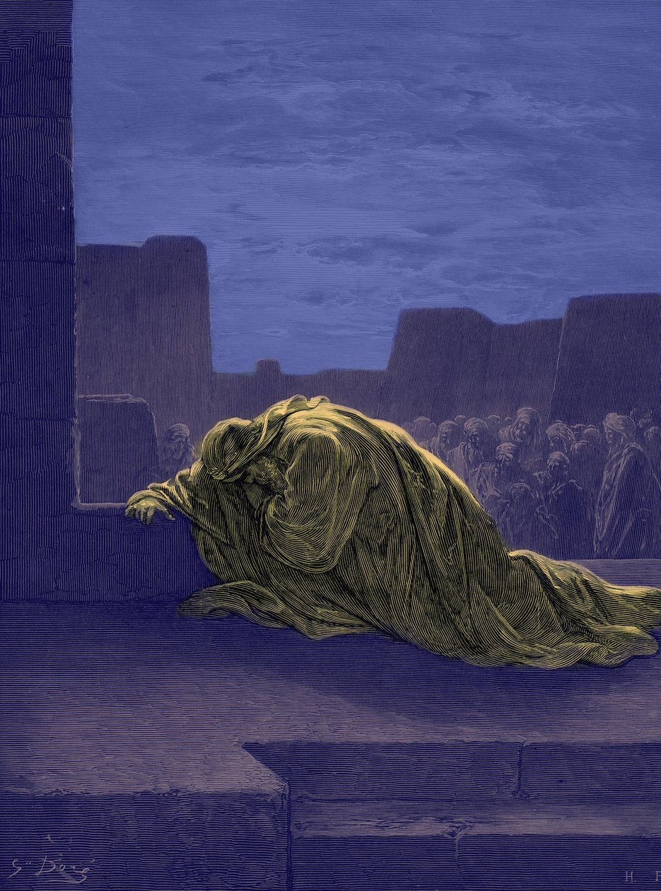 O profeta Ezra rezando, de Gustave Doré. - Bíblia de Gustave Dore
