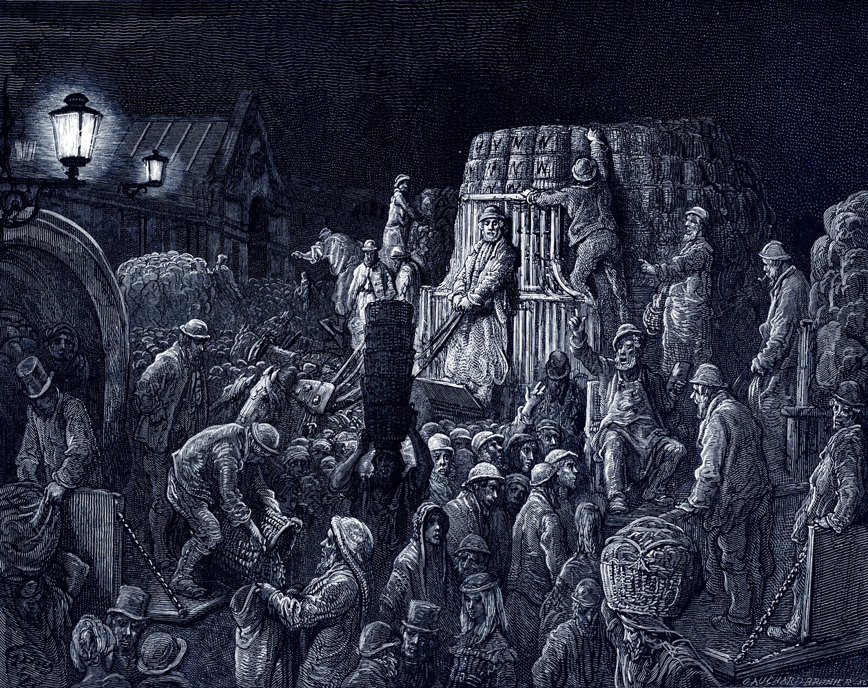 Londres vitoriana - mercado de Covent Garden de Gustave Dore
