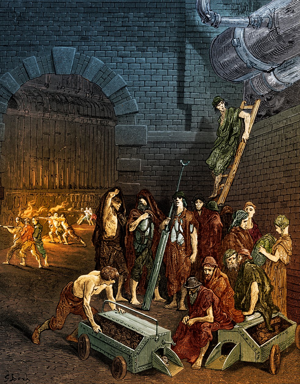 Gravura de London Lambeth Gasworks vitoriana por Gustave Doré de Gustave Dore