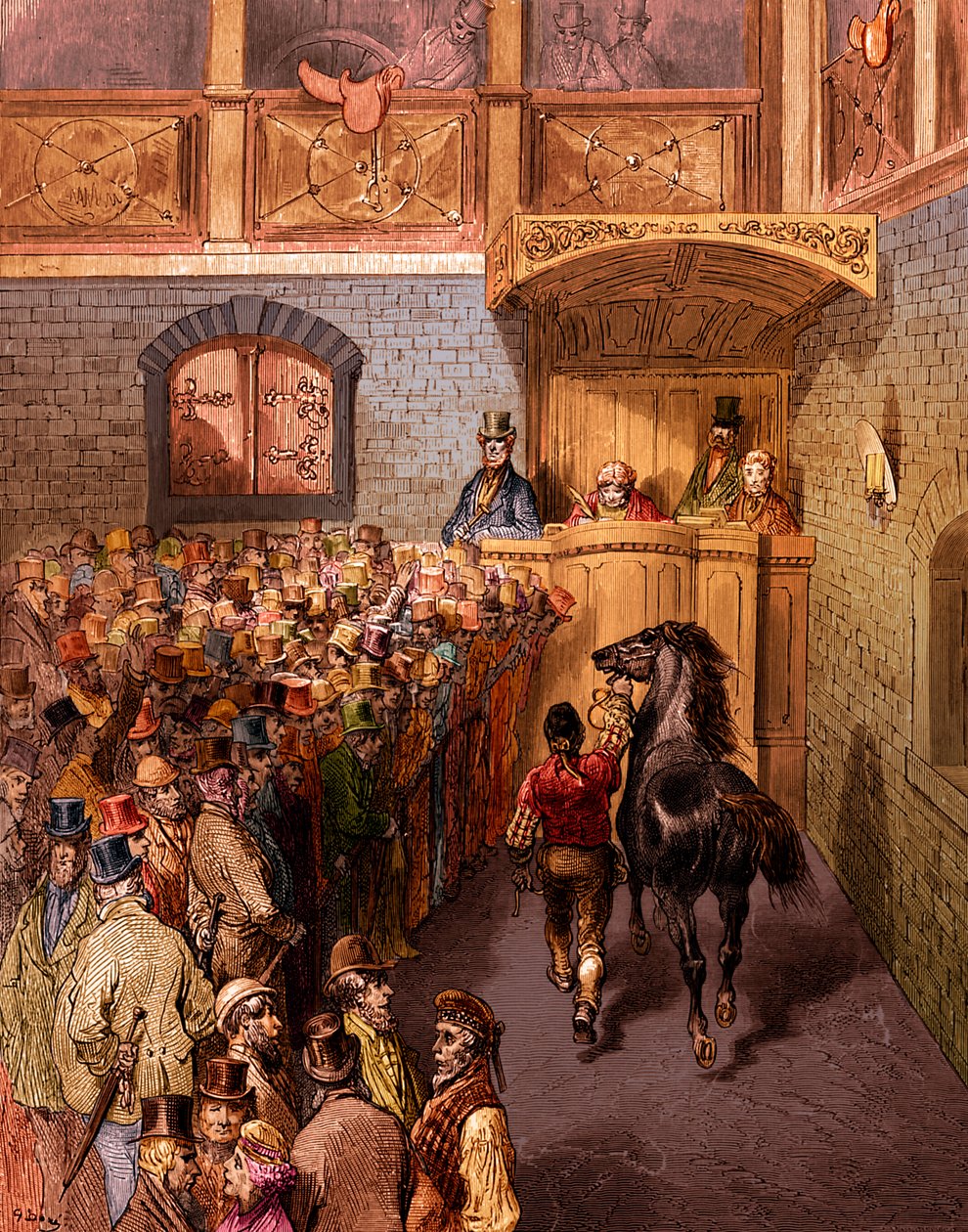Leilão de cavalos vitorianos, gravura de Tattersalls por Gustave Doré de Gustave Dore