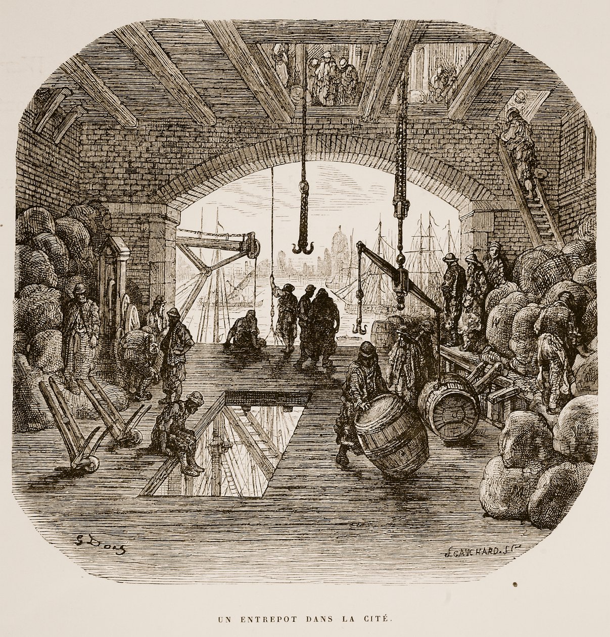 Warehousing, de &39;London, a Pilgrimage&39;, escrito por William Blanchard Jerrold (1826-94) e gravado por Gauchard, pub. 1872 de Gustave Dore
