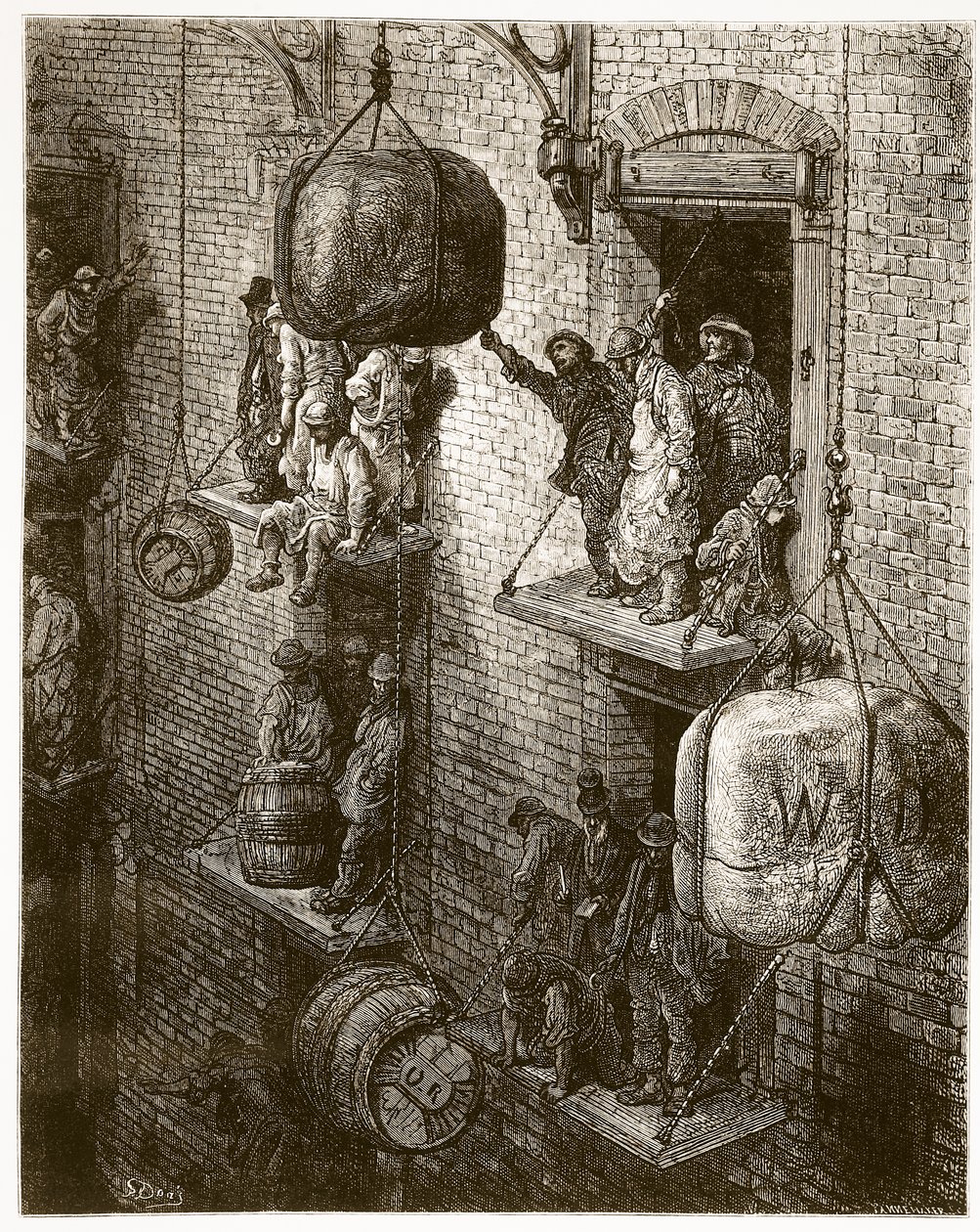 Warehousing in the City, de &39;London, a peregrinação&39;, escrito por William Blanchard Jerrold (1826-84) e gravado por Adolfo François Pannemaker (n.1822) pub. 1872 de Gustave Dore