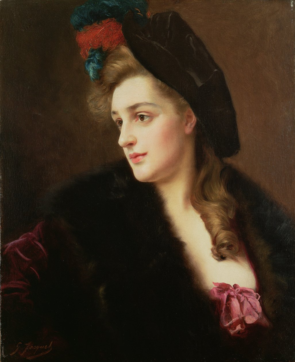 Retrato, de, um, mulher um chapéu de Gustave Jacquet