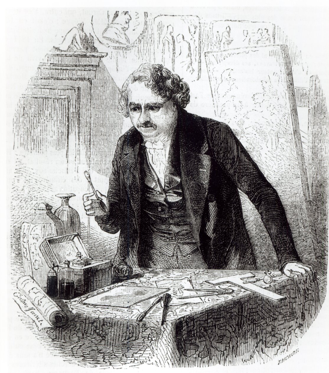Daguerre descobre o efeito em uma colher deixada por acidente em uma placa de prata iodada de Gustave Janet