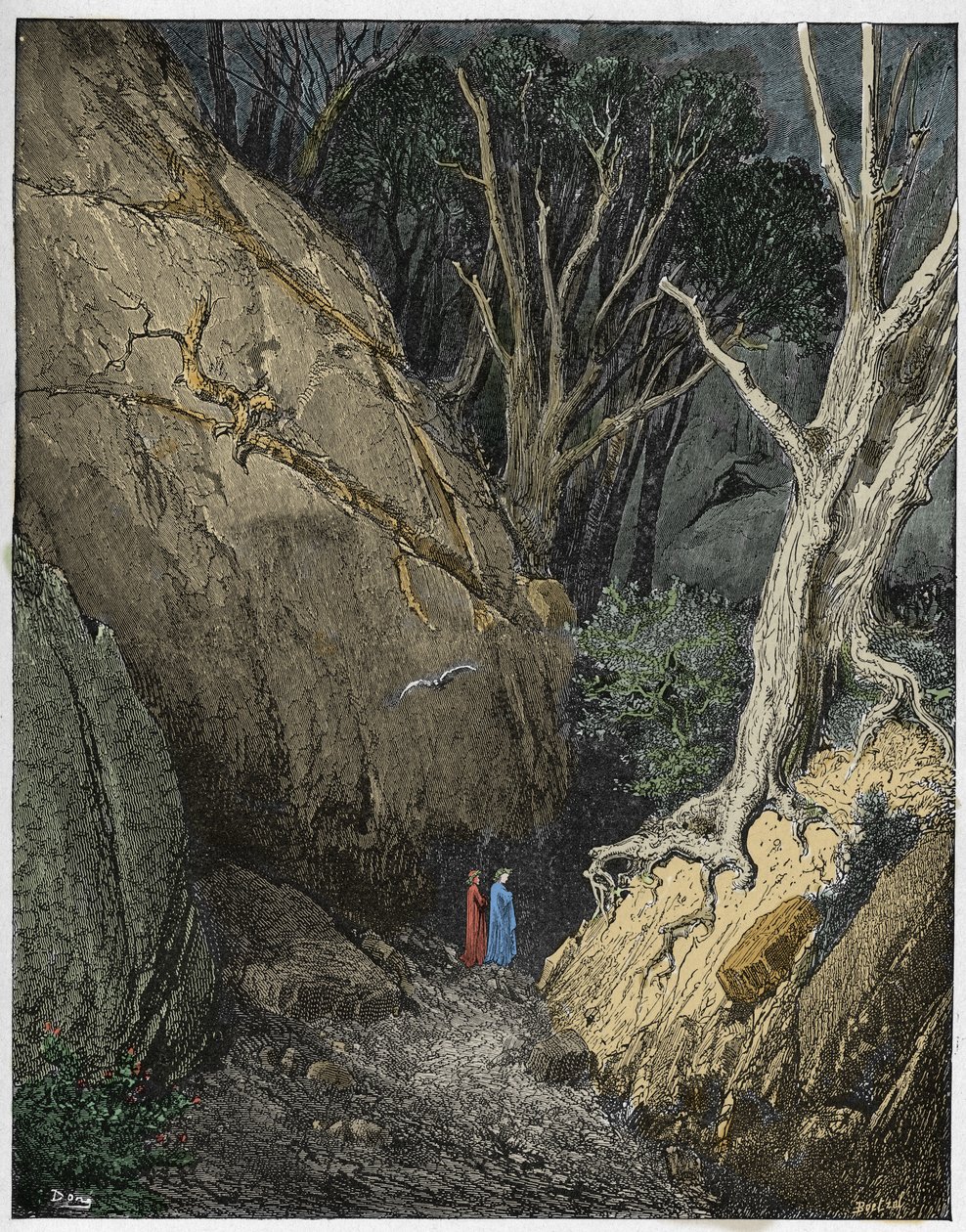 Inferno, Canto 1: Virgil e Dante começam sua jornada, ilustração da Divina Comédia de Dante Alighieri, 1885 (gravura digital colorida) de Gustave after Dore